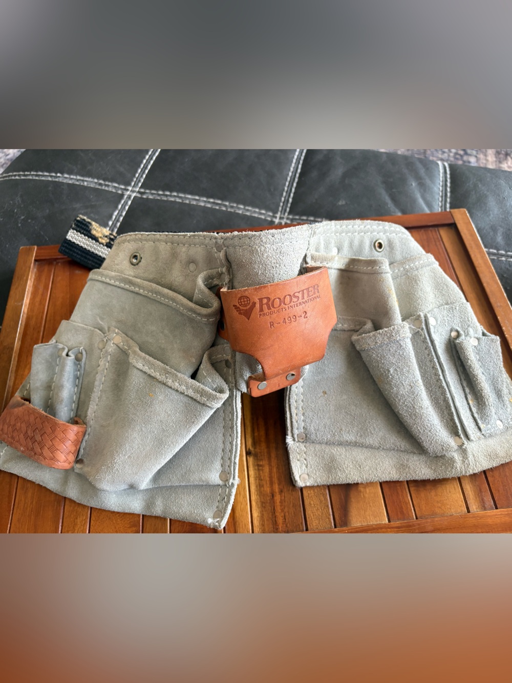 Rooster Products R-499-2 Genuine Leather Tool Belt Suede Double Pouch Brown Vtg